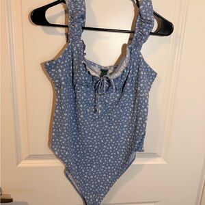 Wild Fable Blue and White Floral Bodysuit
